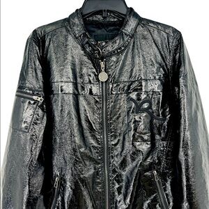 𝅺Rocawear Womens Faux leather Black shiny Windbreaker 1X Coat